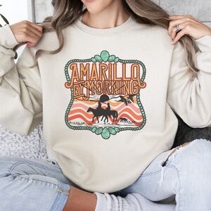 Amarillo by Morning George Strait Western Cozy Graphic Crewneck Sweatshirt NEW